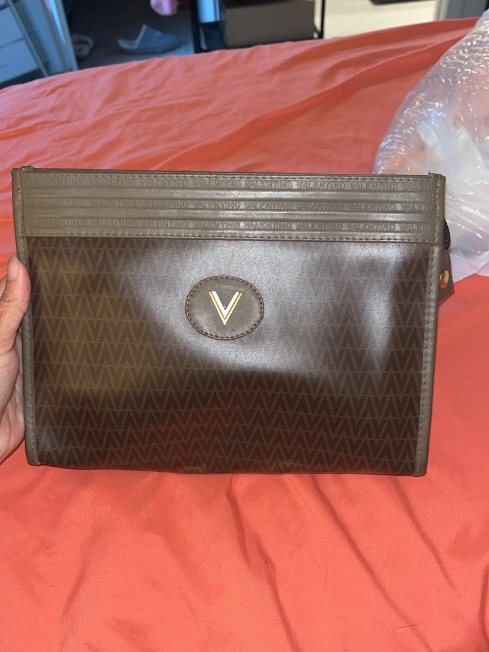 Mario Valentino unisex Brown Toiletry Pouch with V Emblem